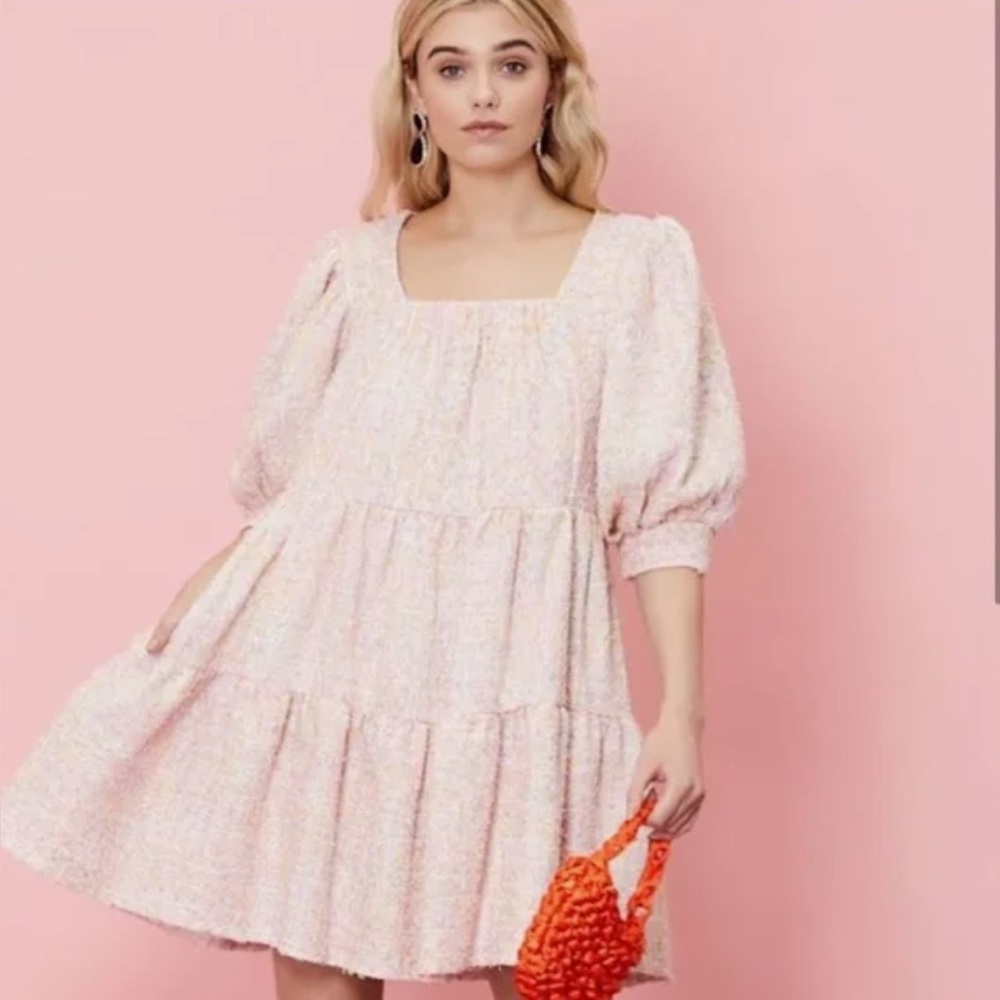 Sister Jane Pink and Blue Ruffled Puff Sleeve Sundress